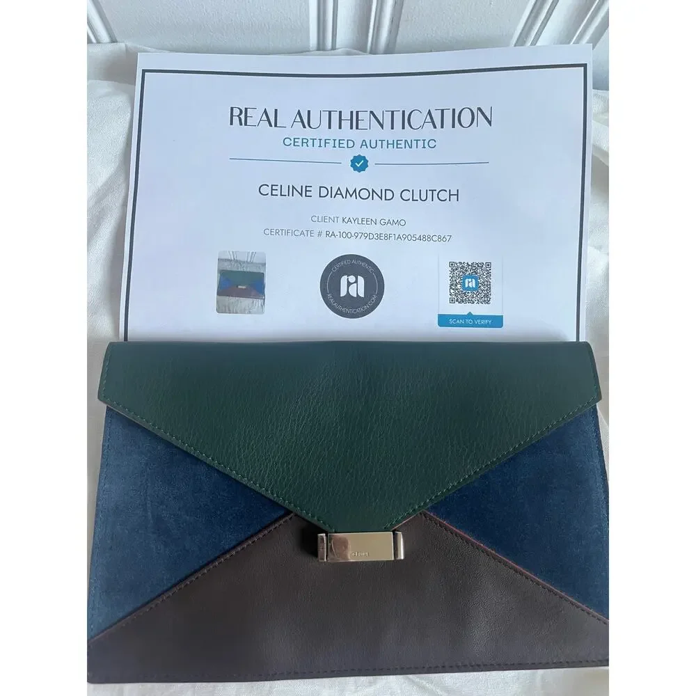 Celine Diamond envelope clutch green and blue - Picture 16 of 16